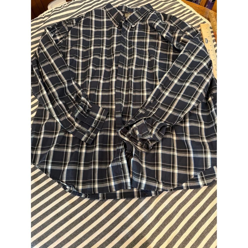 CE Schmidt Workwear Mens 3X Plaid Button Down Shirt Navy Blue Long Sleeve Cotton